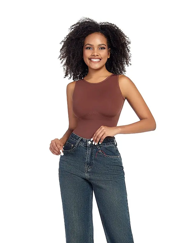 JT699113 Fajas Ajustado Control de la Barriga Cintura Cincher Color Sólido Body Cuello Redondo Fajas