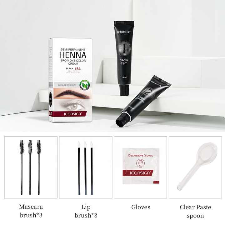 ICONSIGN cejas tinte semipermanente pestañas cejas henna tinte ceja henna ceja pintura marron negro tinte ceja conjunto con cepillo