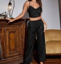 Conjunto de pijama pantalon de satin color negro
