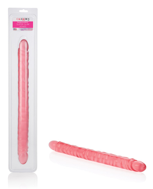 17&quot; Slim Jim Duo Veined Super Slim Dong - Translucence Gel Pink