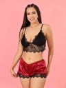 Pijama short de encaje color vino tinto