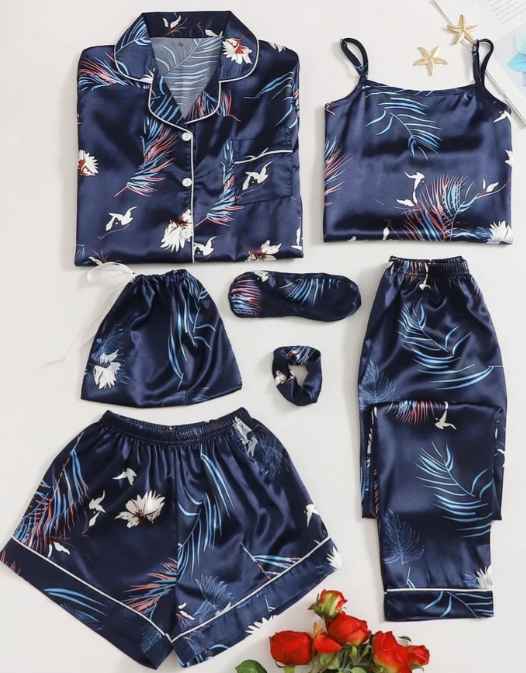 Pijama set con short y pantalon color azul