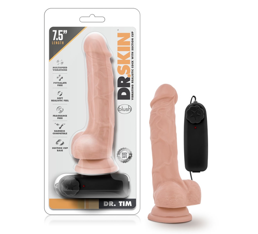 Blush Dr. Skin Dr. Tim 7.5&quot; Cock w/Suction Cup - Vanilla