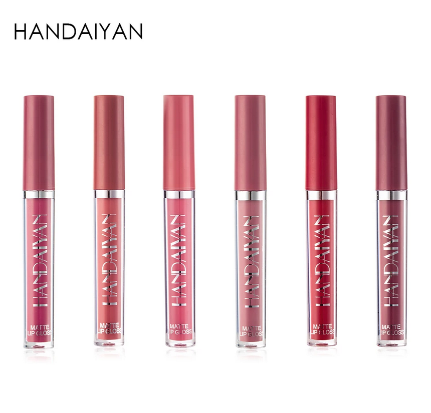 HANDAIYAN - Set de 6 brillos labiales en caja de regalo, resistente al agua, antiadherente, brillo labial mate de larga duración.