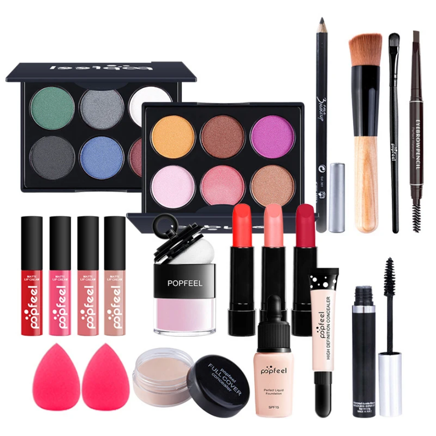 Venta al por mayor POPFEEL Conjunto completo de cosméticos para mujeres Maquillaje ligero Maquillaje para principiantes Conjunto combinado