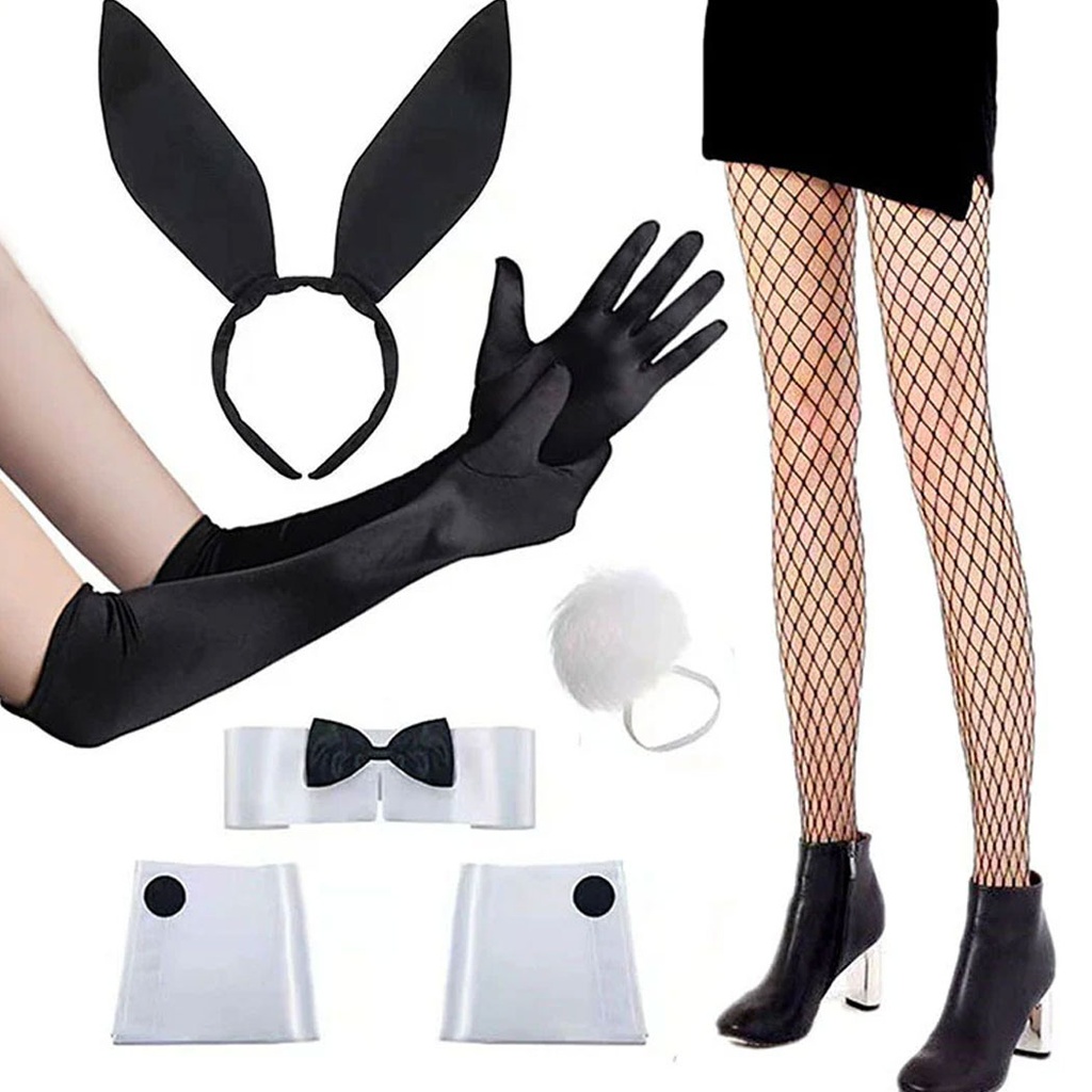 Disfraz de coneja 6 piezas  color negro blanco para halloween