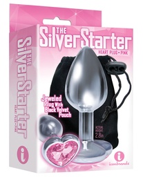 [847841026093] The 9's The Silver Starter Bejeweled Heart Stainless Steel Plug - Pink
