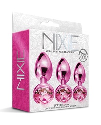 [850010096827] Nixie Metal Butt Plug Trainer Set w/Inlaid Jewel - Pink Metallic