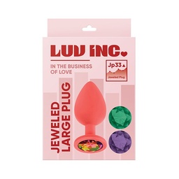 [663546905033] Luv Inc. Jeweled Silicone Butt Plug w/Three Stones - Large Coral