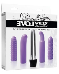 [844477008912] Evolved Multi Sleeve Vibrator Kit w/4 Textured Sleeves &amp; Vibe - Purple