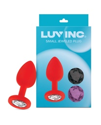 [663546905040] Luv Inc. Jeweled Silicone Butt Plug w/Three Stones - Small Red