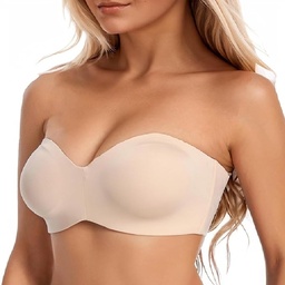 Brasier sin tirantes para mujer, de talla grande, reductor, con aros, cómodo, de silicona, antideslizante, sin relleno, sin relleno color beige