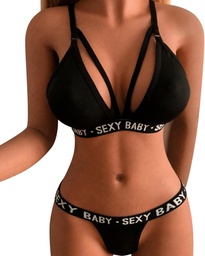 [3871010195] Conjunto de lenceria sexy de dos piezas para mujer, conjunto brasier y bragas con tiras recortadas, sin alambres